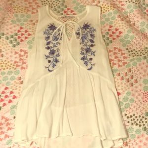 Miss me summer shirt with front tie and lace back!